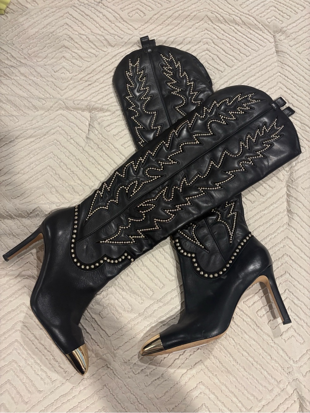 The Gianni Bini Katyanna Over-the-Knee (OTK) western boots, w/ Gold Cap Toe sz11